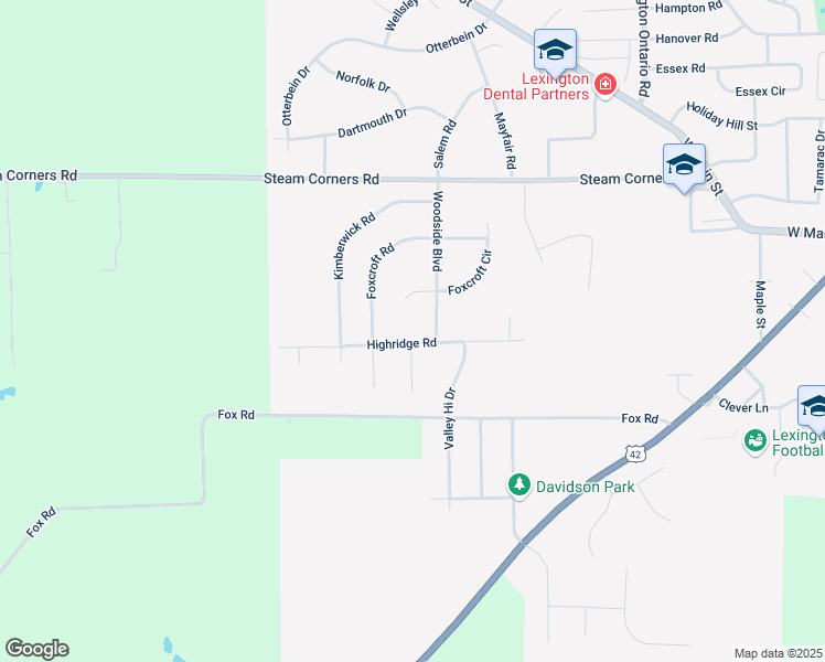 map of restaurants, bars, coffee shops, grocery stores, and more near 520 Highridge in Mansfield