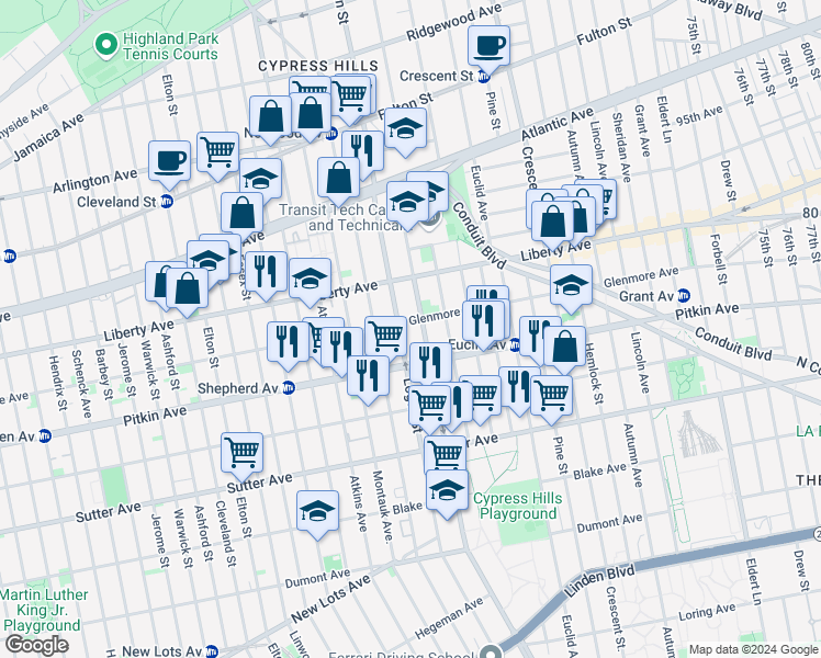 map of restaurants, bars, coffee shops, grocery stores, and more near in Brooklyn