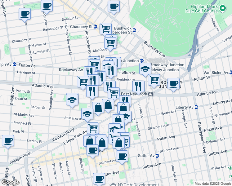 map of restaurants, bars, coffee shops, grocery stores, and more near 2397 Dean Street in Brooklyn