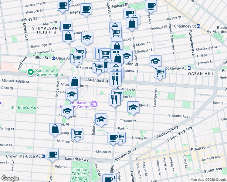 map of restaurants, bars, coffee shops, grocery stores, and more near 642 Kingsborough 6th Walk in Brooklyn