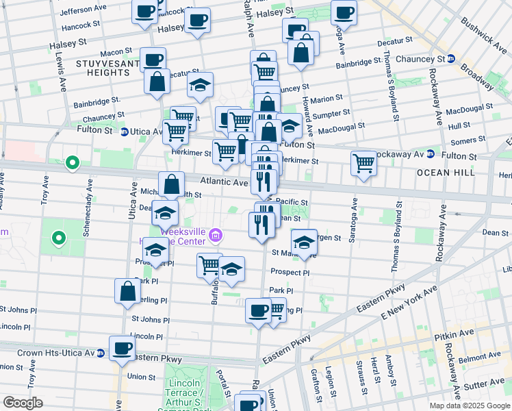 map of restaurants, bars, coffee shops, grocery stores, and more near 642 Kingsborough 6th Walk in Brooklyn