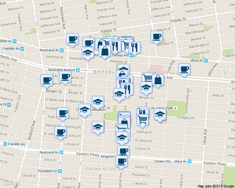 map of restaurants, bars, coffee shops, grocery stores, and more near 1286 Bergen Street in Brooklyn
