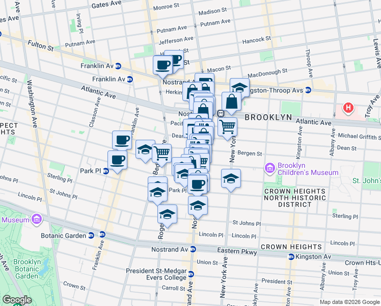 map of restaurants, bars, coffee shops, grocery stores, and more near in Brooklyn