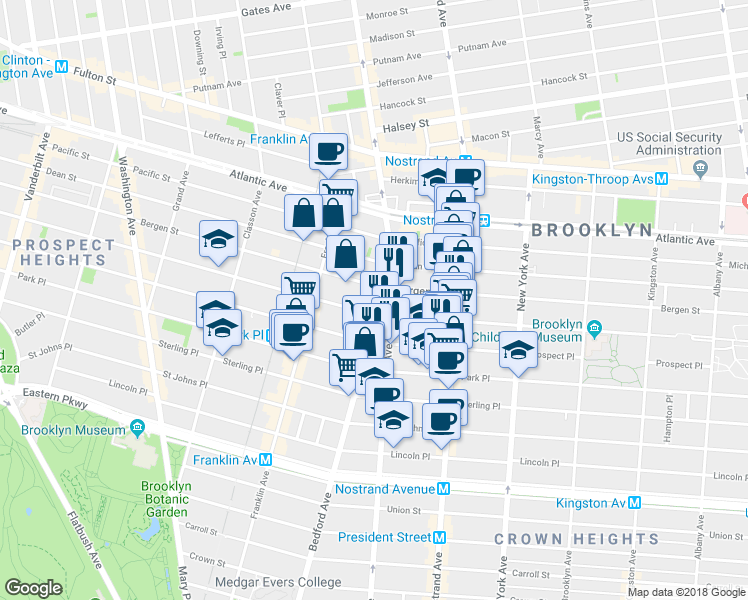 map of restaurants, bars, coffee shops, grocery stores, and more near 1391 Bedford Avenue in Brooklyn