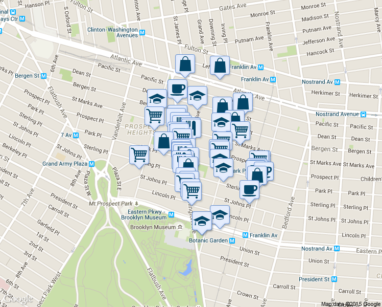 map of restaurants, bars, coffee shops, grocery stores, and more near 473 Park Place in Brooklyn
