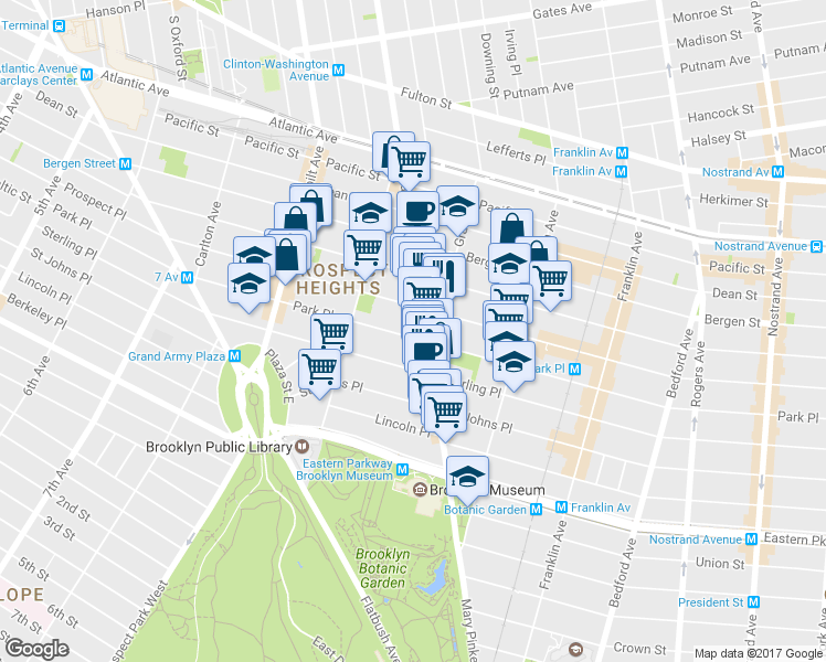 map of restaurants, bars, coffee shops, grocery stores, and more near 748 Washington Avenue in Brooklyn