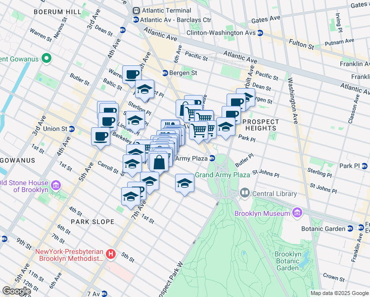 map of restaurants, bars, coffee shops, grocery stores, and more near 181 Lincoln Place in Brooklyn