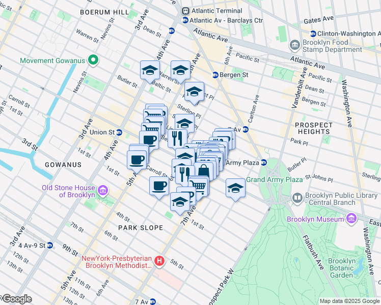 map of restaurants, bars, coffee shops, grocery stores, and more near 809 Union Street in Brooklyn