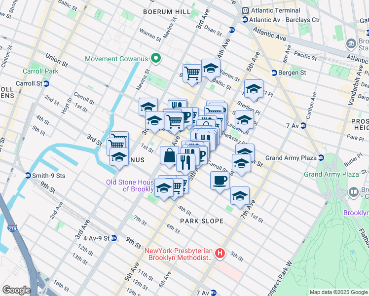map of restaurants, bars, coffee shops, grocery stores, and more near 584 Carroll Street in Brooklyn