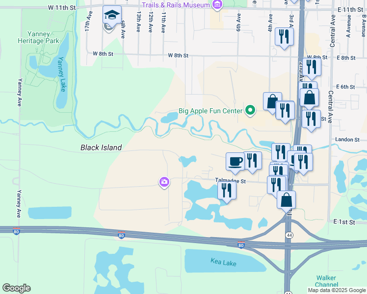 map of restaurants, bars, coffee shops, grocery stores, and more near 1005 West Talmadge Road in Kearney