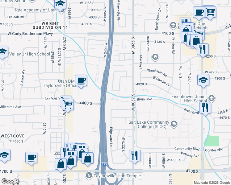 map of restaurants, bars, coffee shops, grocery stores, and more near 2306 Mackay Lane in Salt Lake City