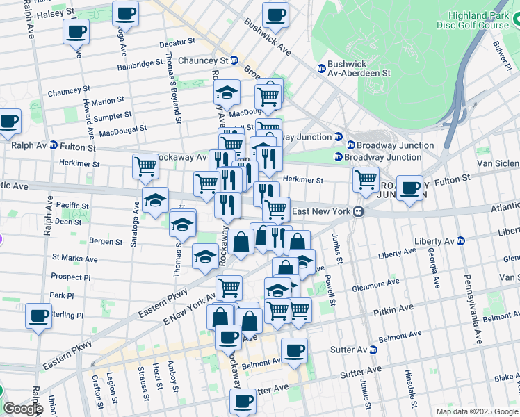 map of restaurants, bars, coffee shops, grocery stores, and more near 2254 Pacific Street in Brooklyn