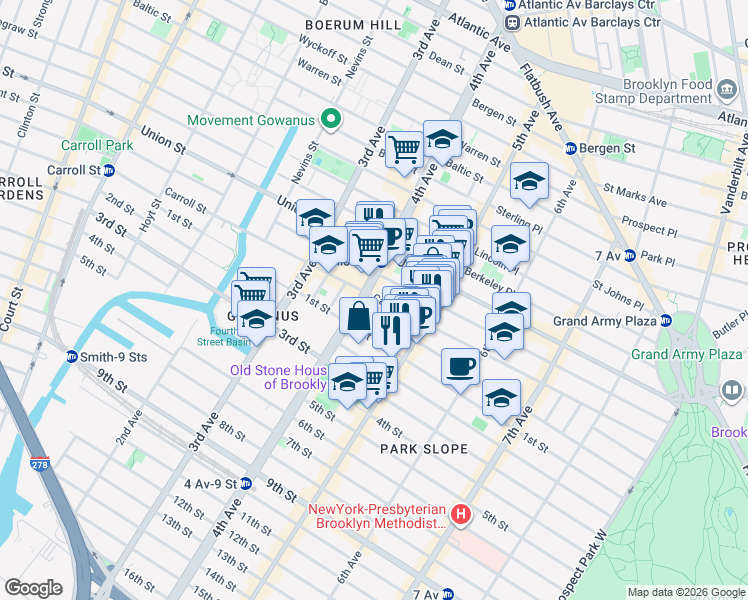 map of restaurants, bars, coffee shops, grocery stores, and more near 584 Carroll Street in Brooklyn