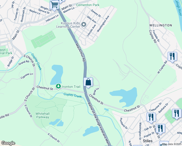map of restaurants, bars, coffee shops, grocery stores, and more near 5560 Briar Lane in Lehigh County