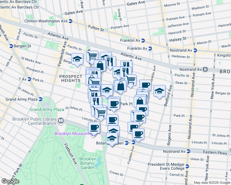 map of restaurants, bars, coffee shops, grocery stores, and more near 477 Prospect Place in Brooklyn