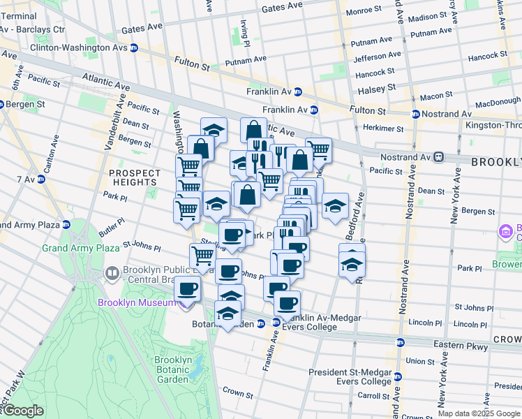 map of restaurants, bars, coffee shops, grocery stores, and more near 523 Prospect Place in Brooklyn