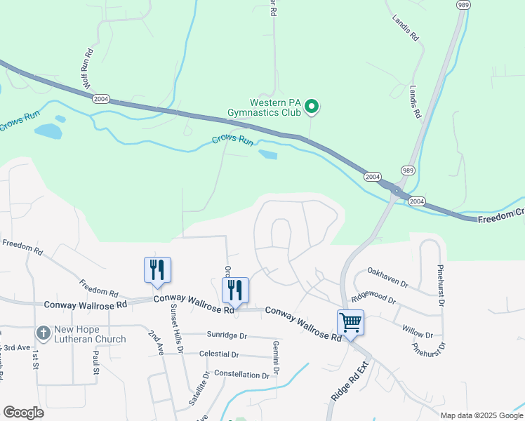 map of restaurants, bars, coffee shops, grocery stores, and more near 260 Patriot Lane in Freedom