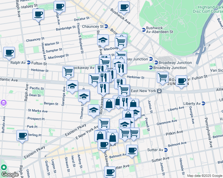 map of restaurants, bars, coffee shops, grocery stores, and more near 2254 Pacific Street in Brooklyn