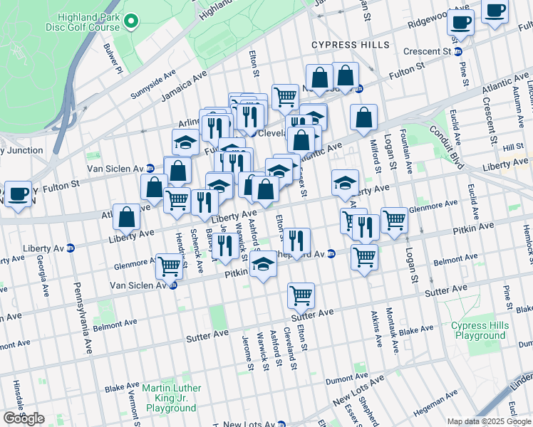 map of restaurants, bars, coffee shops, grocery stores, and more near 332 Elton Street in Brooklyn