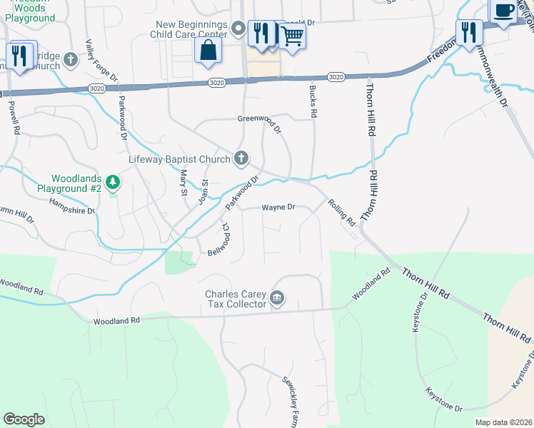 map of restaurants, bars, coffee shops, grocery stores, and more near 303 Fayette Drive in Cranberry Township