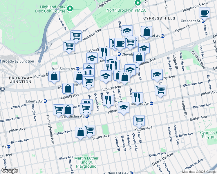 map of restaurants, bars, coffee shops, grocery stores, and more near in Brooklyn
