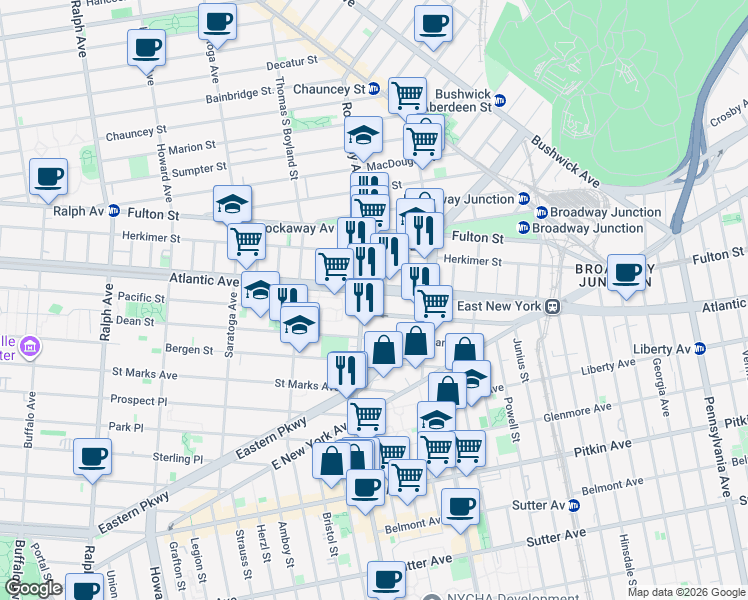 map of restaurants, bars, coffee shops, grocery stores, and more near in Brooklyn