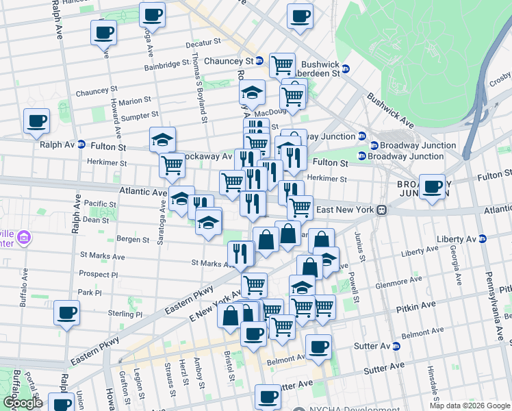map of restaurants, bars, coffee shops, grocery stores, and more near in Brooklyn