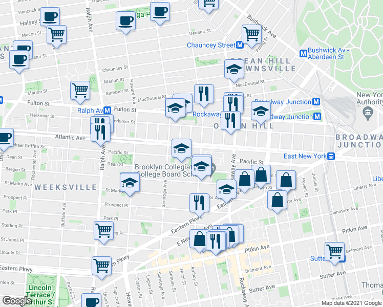 map of restaurants, bars, coffee shops, grocery stores, and more near in Brooklyn