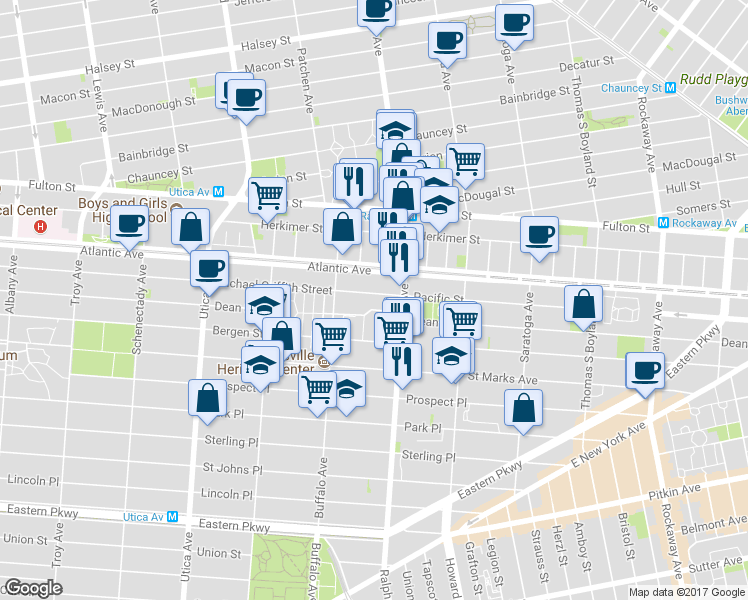 map of restaurants, bars, coffee shops, grocery stores, and more near 642 Kingsborough 6th Walk in Brooklyn