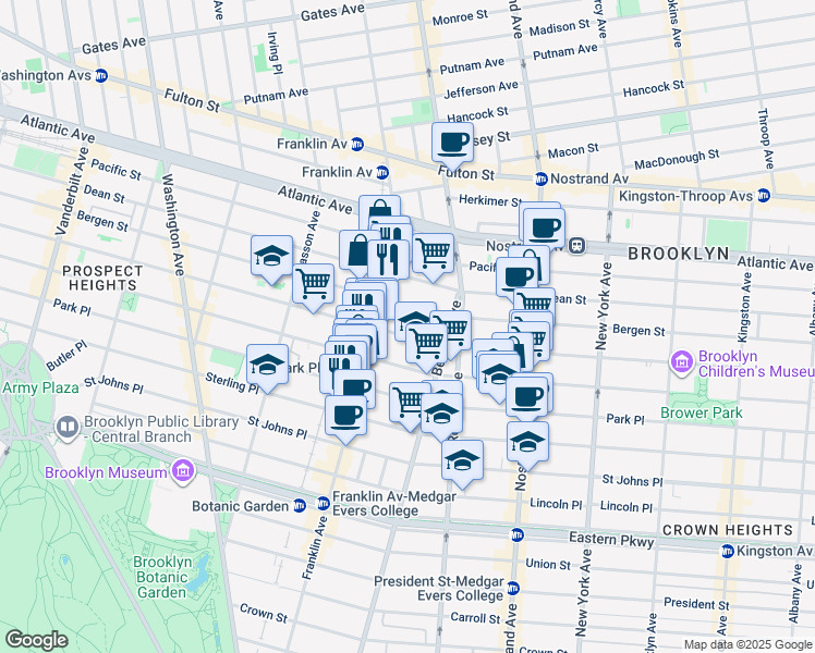 map of restaurants, bars, coffee shops, grocery stores, and more near 596 Saint Marks Avenue in Brooklyn