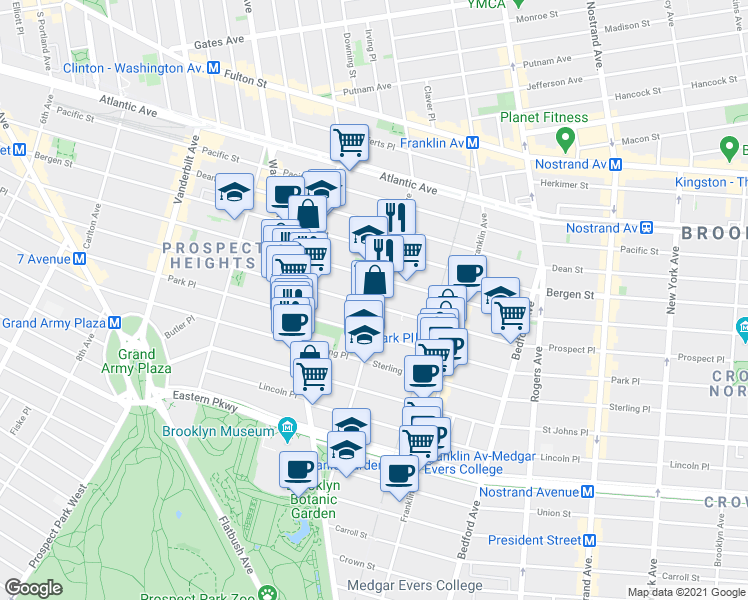 map of restaurants, bars, coffee shops, grocery stores, and more near 482 Prospect Place in Brooklyn