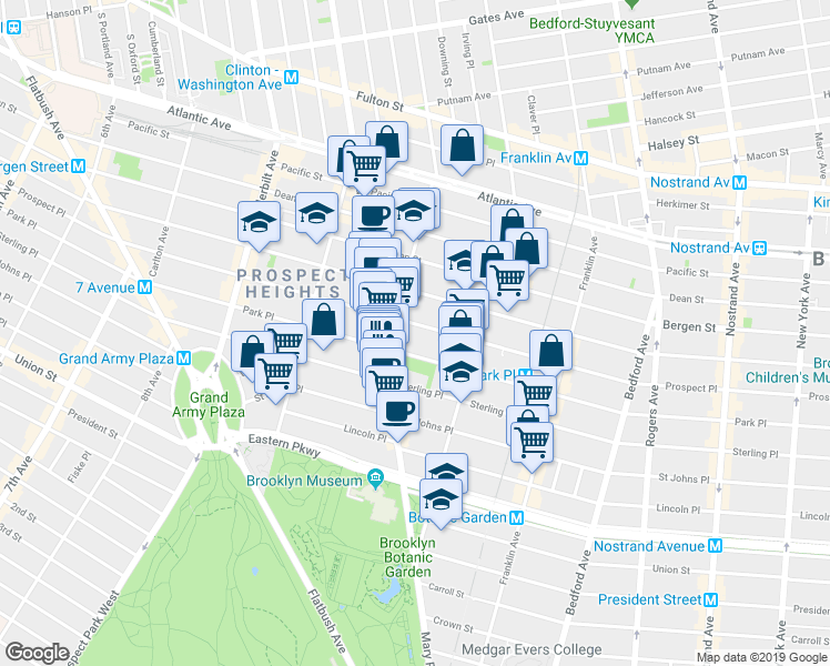 map of restaurants, bars, coffee shops, grocery stores, and more near 473 Park Place in Brooklyn