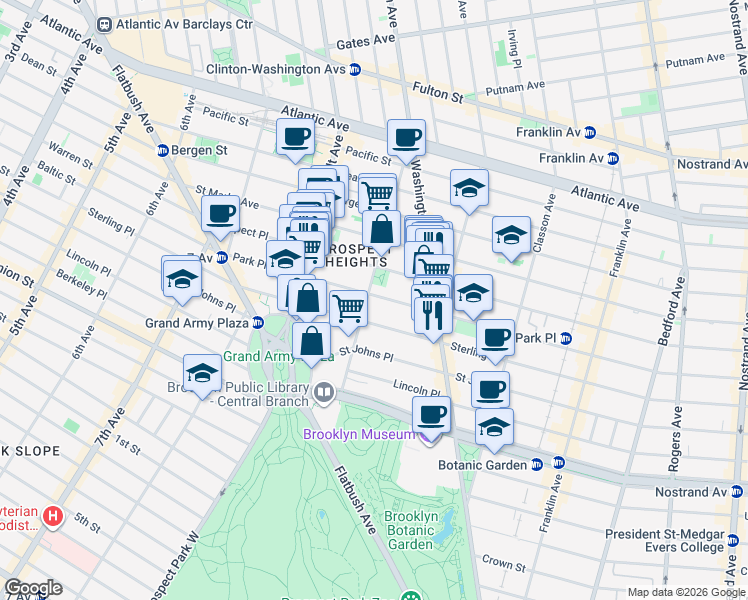 map of restaurants, bars, coffee shops, grocery stores, and more near in Brooklyn