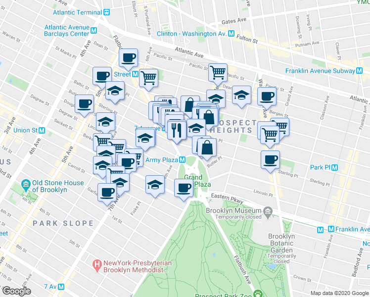 map of restaurants, bars, coffee shops, grocery stores, and more near 387 Flatbush Avenue in Brooklyn