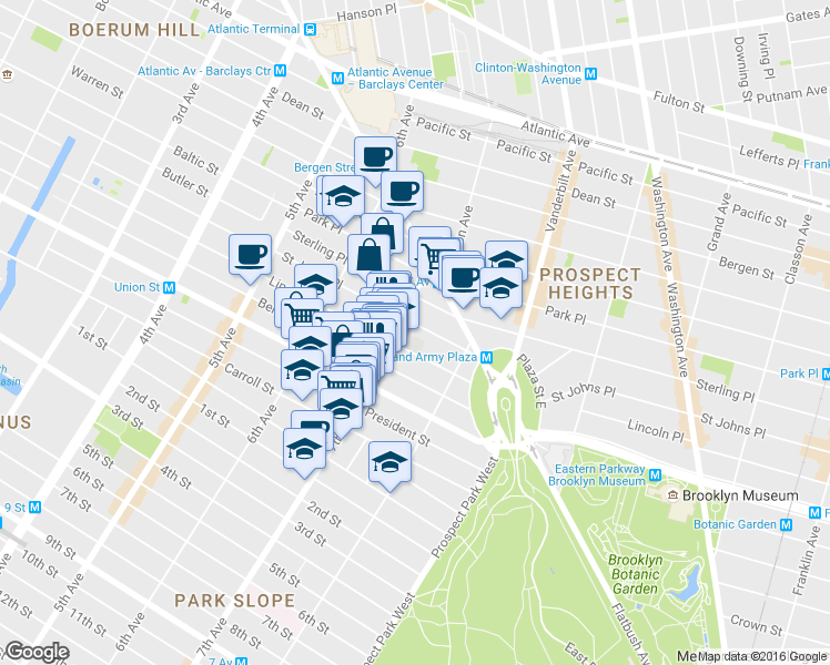 map of restaurants, bars, coffee shops, grocery stores, and more near 181 Lincoln Place in Brooklyn