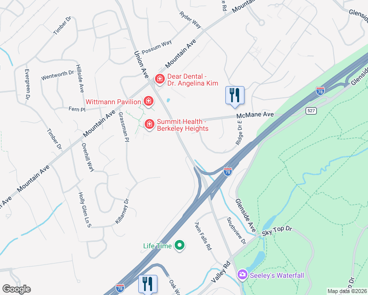 map of restaurants, bars, coffee shops, grocery stores, and more near 160 Diamond Hill Road in Berkeley Heights