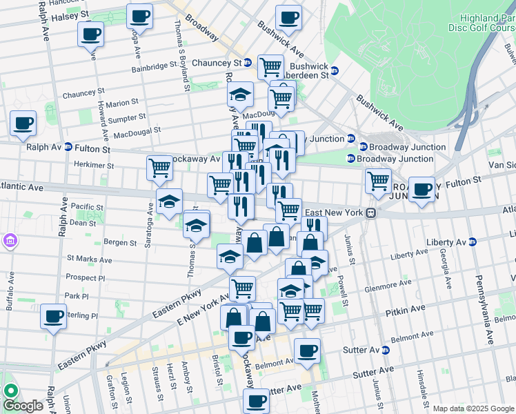 map of restaurants, bars, coffee shops, grocery stores, and more near 2254 Pacific Street in Brooklyn