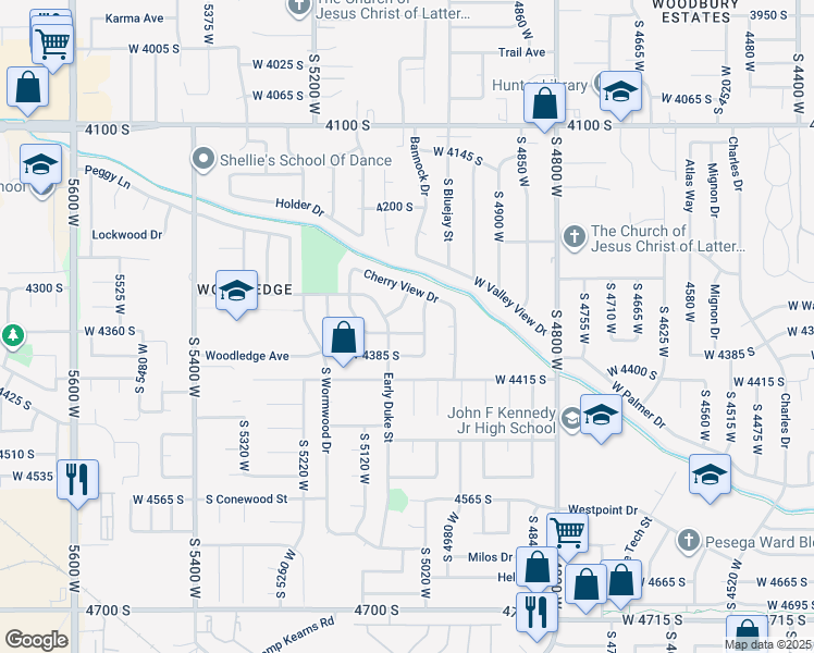 map of restaurants, bars, coffee shops, grocery stores, and more near 5050 Lotus Blossom Drive in West Valley City