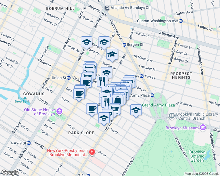 map of restaurants, bars, coffee shops, grocery stores, and more near 809 Union Street in Brooklyn