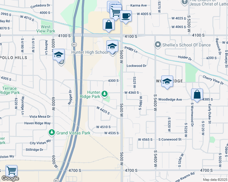 map of restaurants, bars, coffee shops, grocery stores, and more near 5644 West 4360 South in West Valley City