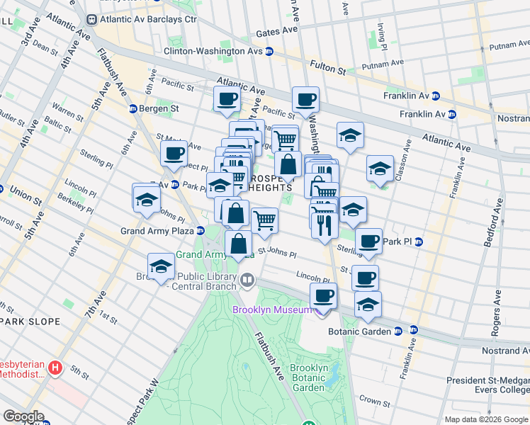map of restaurants, bars, coffee shops, grocery stores, and more near in Brooklyn