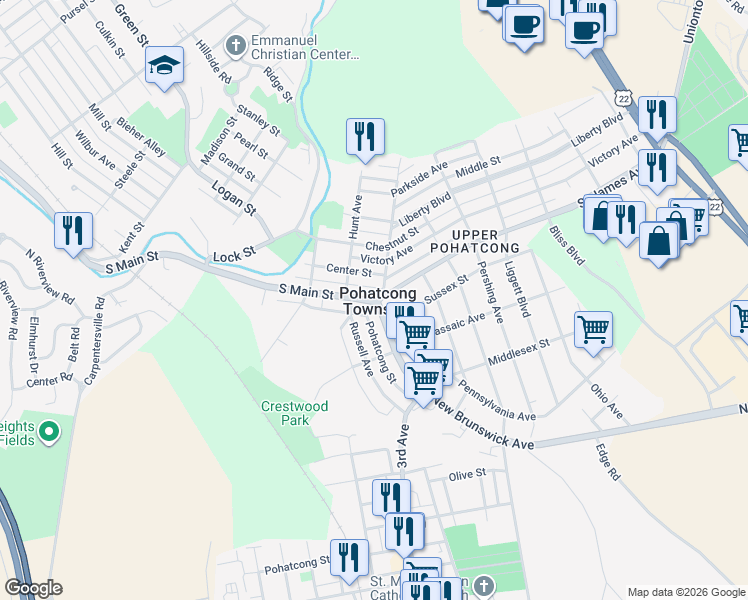 map of restaurants, bars, coffee shops, grocery stores, and more near in Pohatcong Township