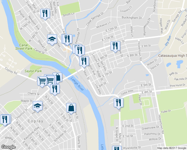 map of restaurants, bars, coffee shops, grocery stores, and more near 728 Washington Avenue in Northampton