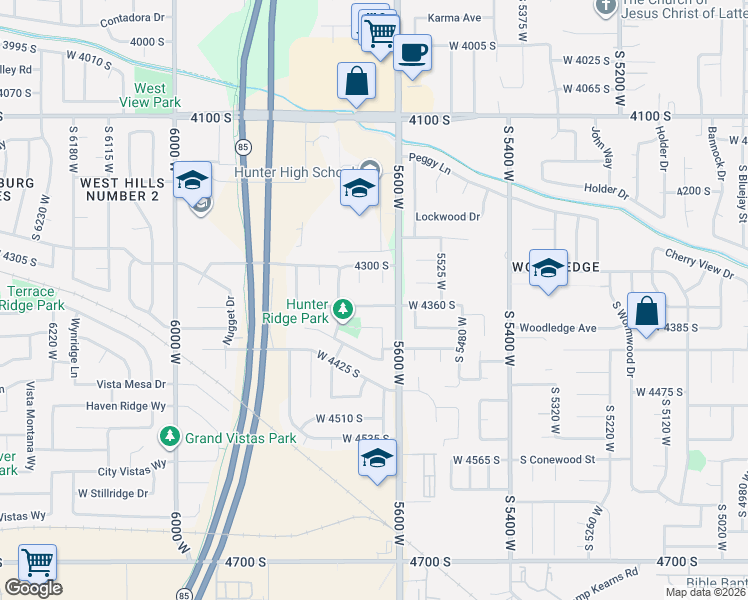 map of restaurants, bars, coffee shops, grocery stores, and more near 5644 West 4360 South in West Valley City