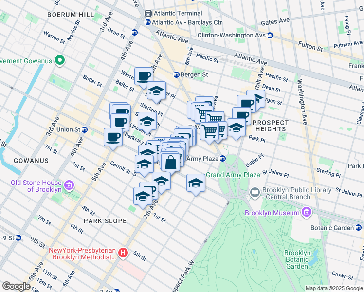 map of restaurants, bars, coffee shops, grocery stores, and more near 181 Lincoln Place in Brooklyn