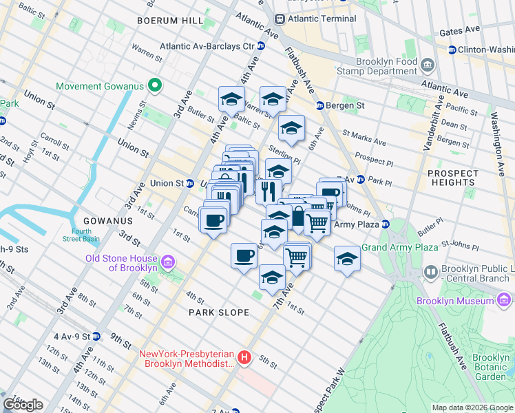 map of restaurants, bars, coffee shops, grocery stores, and more near 767 Union Street in Brooklyn
