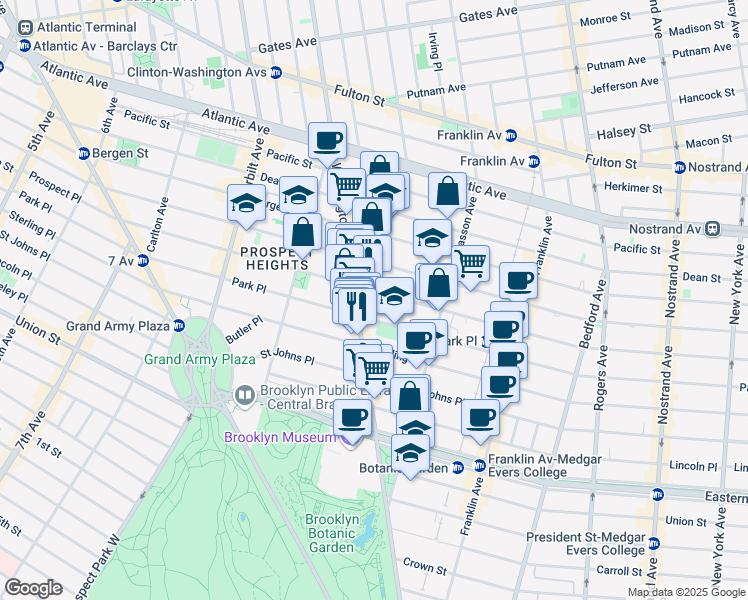 map of restaurants, bars, coffee shops, grocery stores, and more near 473 Park Place in Brooklyn