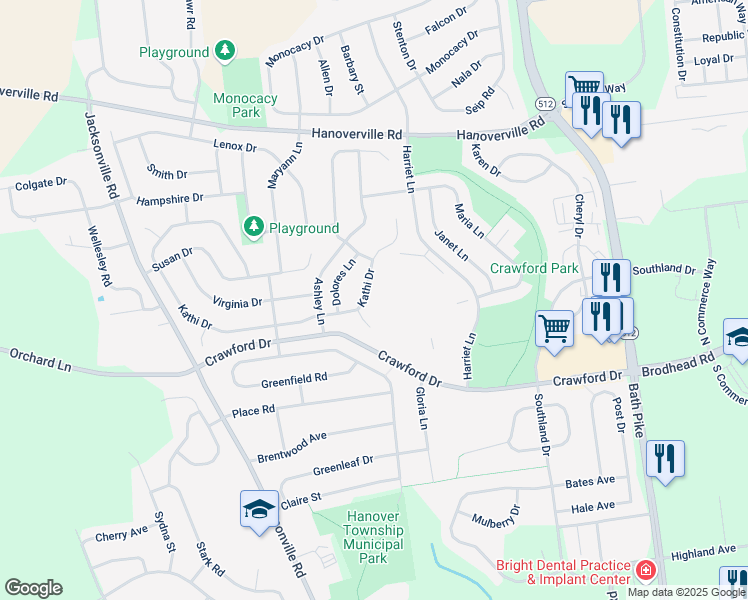 map of restaurants, bars, coffee shops, grocery stores, and more near 4434 Christine Court in Bethlehem