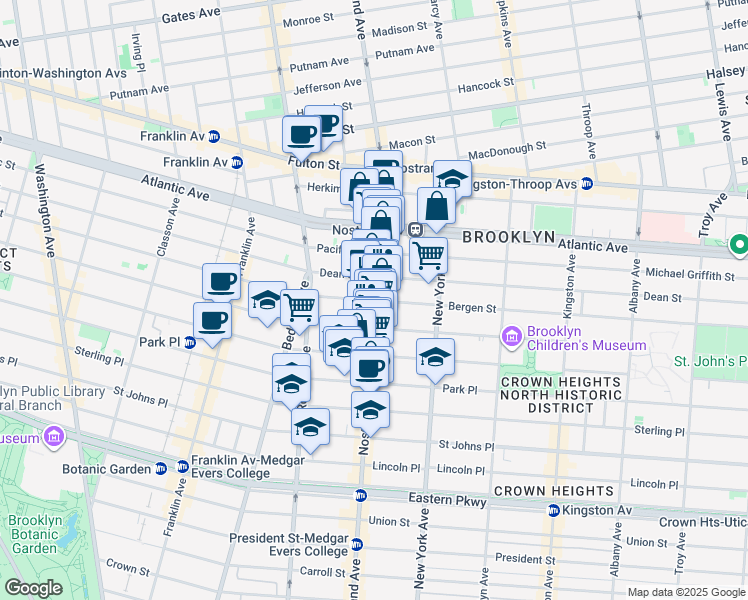 map of restaurants, bars, coffee shops, grocery stores, and more near Bergen Street in Brooklyn