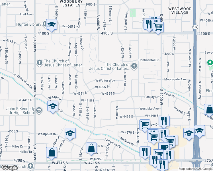 map of restaurants, bars, coffee shops, grocery stores, and more near 4338 West Deno Drive in West Valley City